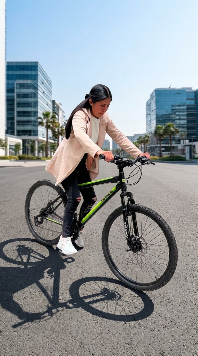 Mujer recorriendo la ciudad en una bicicleta TS Bike